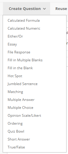 Create test question dropdown